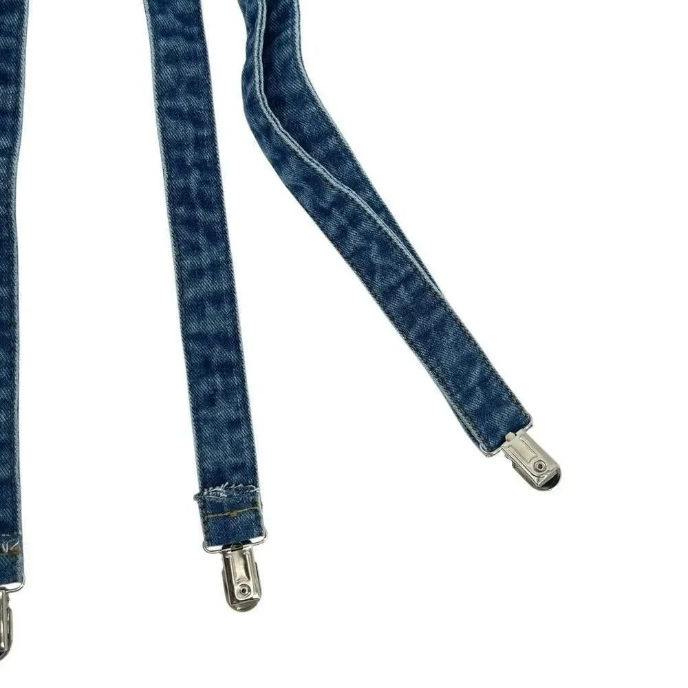 Adjustable Blue Denim Suspenders Women, Teens & Kids Unisex with Clip Closures
